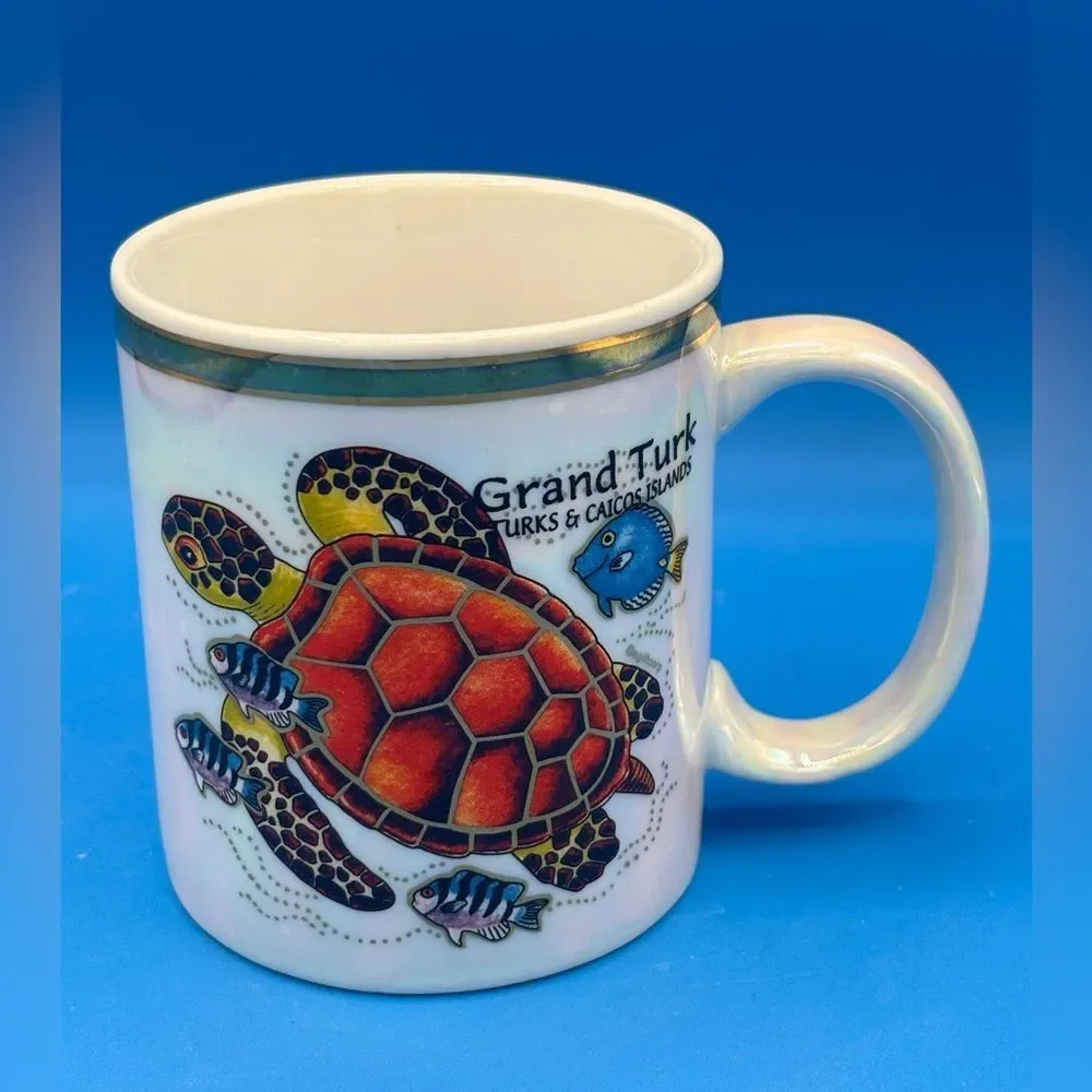 Grand Turk Turks & Caicos Islands Coffee Mug Sea Turtle Fish Souvenir Iridescent